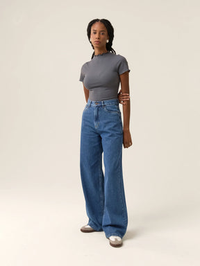 Calça Jeans Wide Leg Buriti Azul Médio