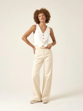 Calça Jeans Wide Leg Buriti Bege