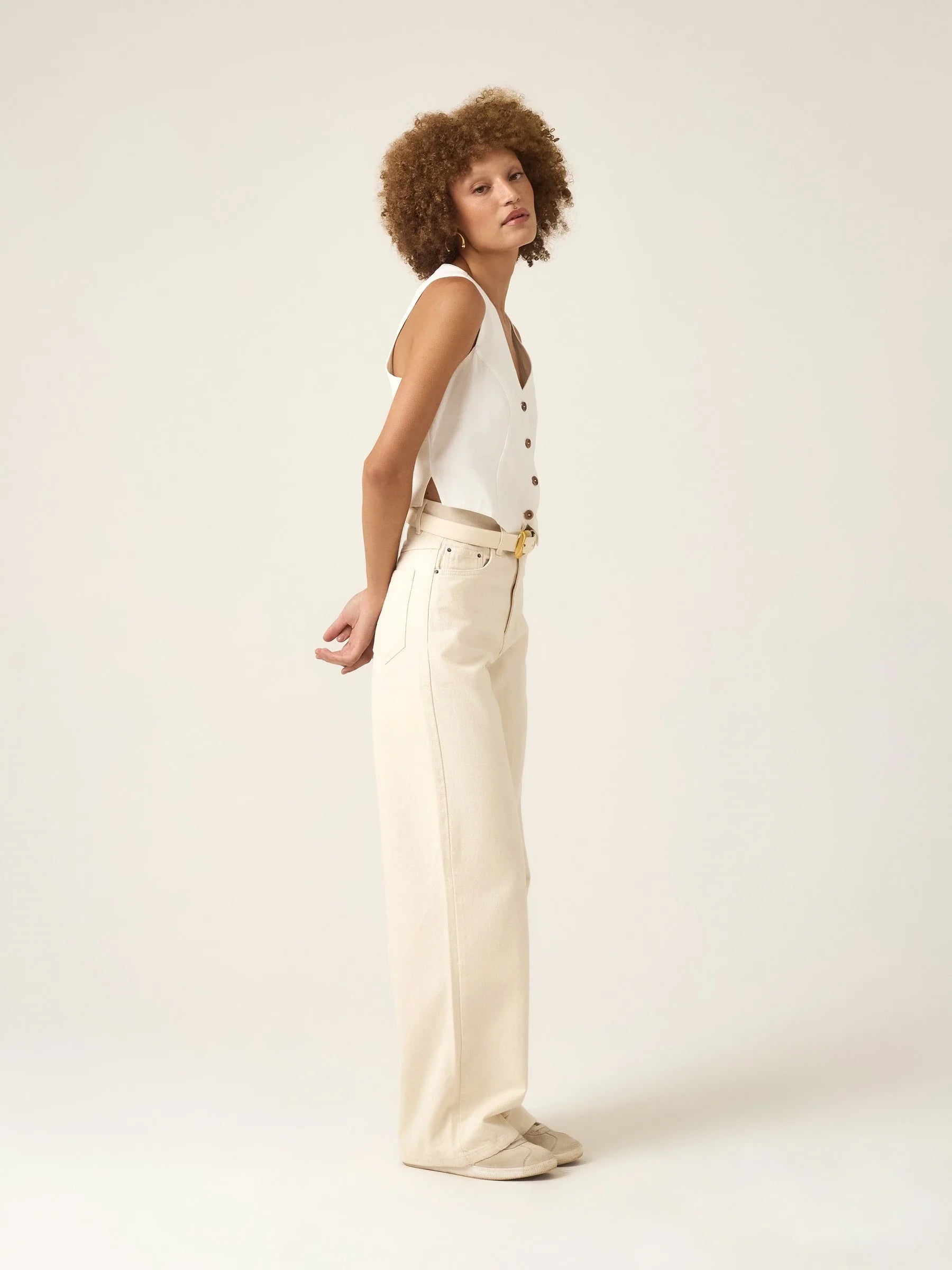 Calça Jeans Wide Leg Buriti Bege