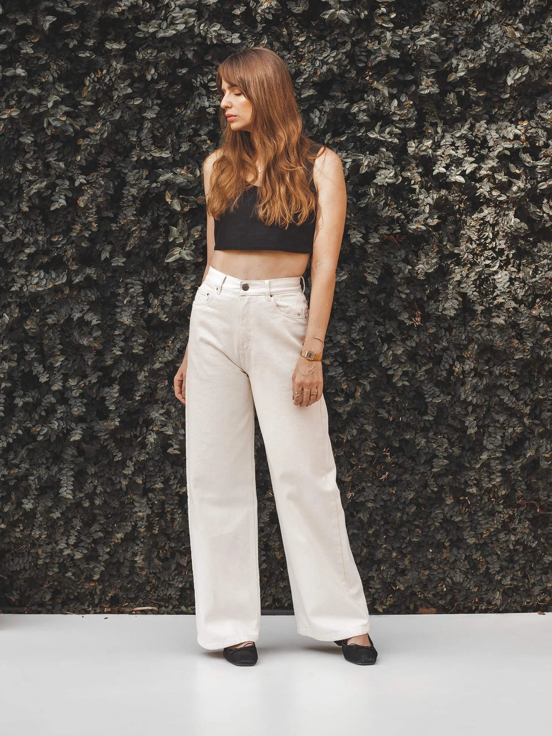 Calça Jeans Wide Leg Buriti Bege