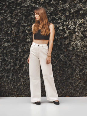 Calça Jeans Wide Leg Buriti Bege