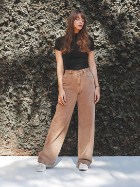 Calça Jeans Wide Leg Buriti Marrom Claro