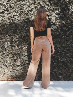 Calça Jeans Wide Leg Buriti Marrom Claro
