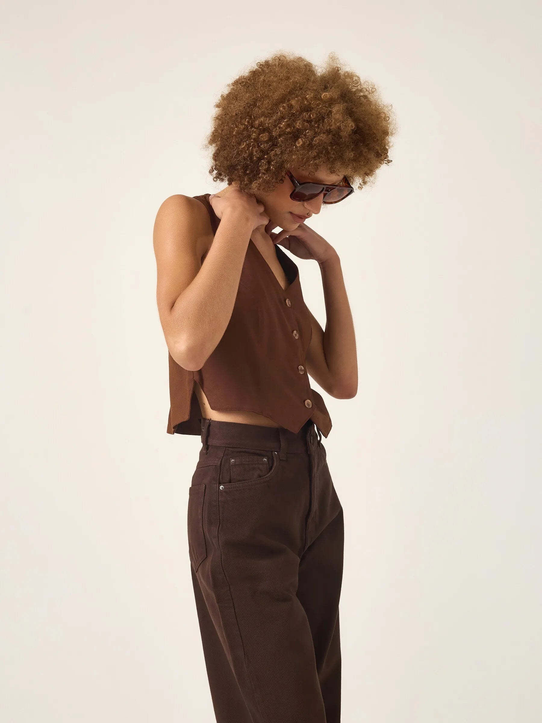 Calça Jeans Wide Leg Buriti Marrom Escuro