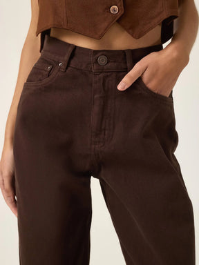 Calça Jeans Wide Leg Buriti Marrom Escuro