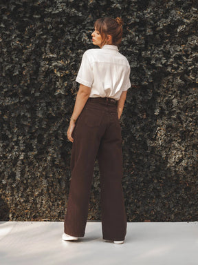 Calça Jeans Wide Leg Buriti Marrom Escuro