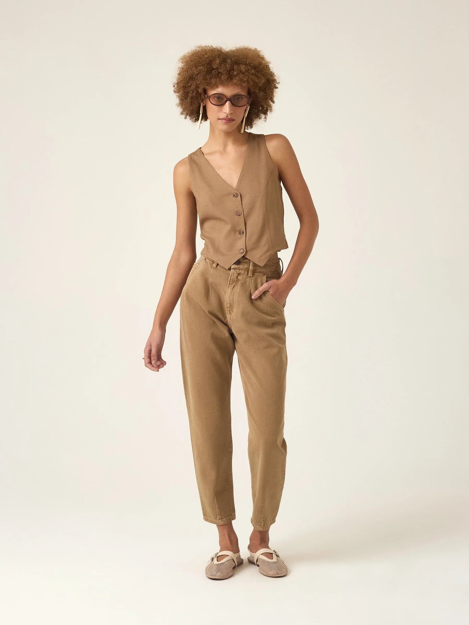 Calça Jeans Slouchy Cacau Marrom Claro