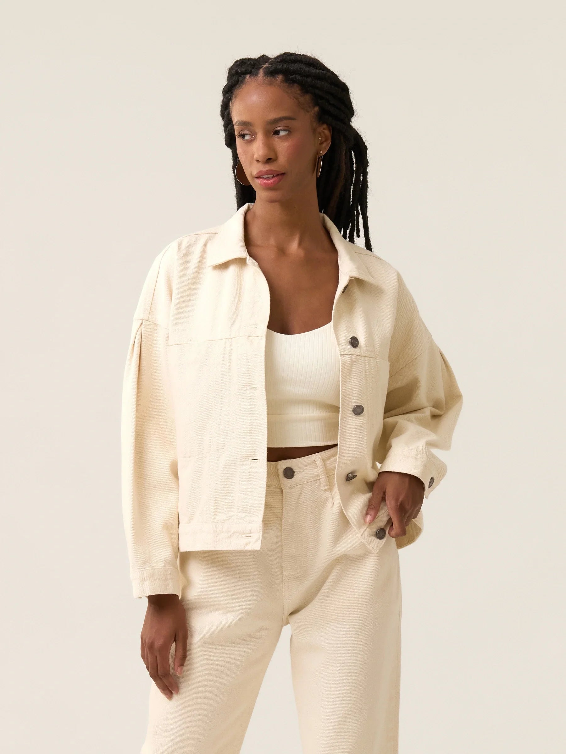 Jaqueta Jeans Oversized Andiroba Bege