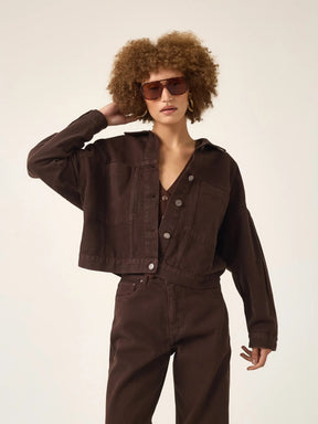 Jaqueta Jeans Oversized Andiroba Marrom Escuro