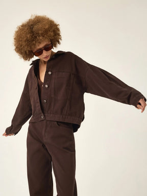 Jaqueta Jeans Oversized Andiroba Marrom Escuro