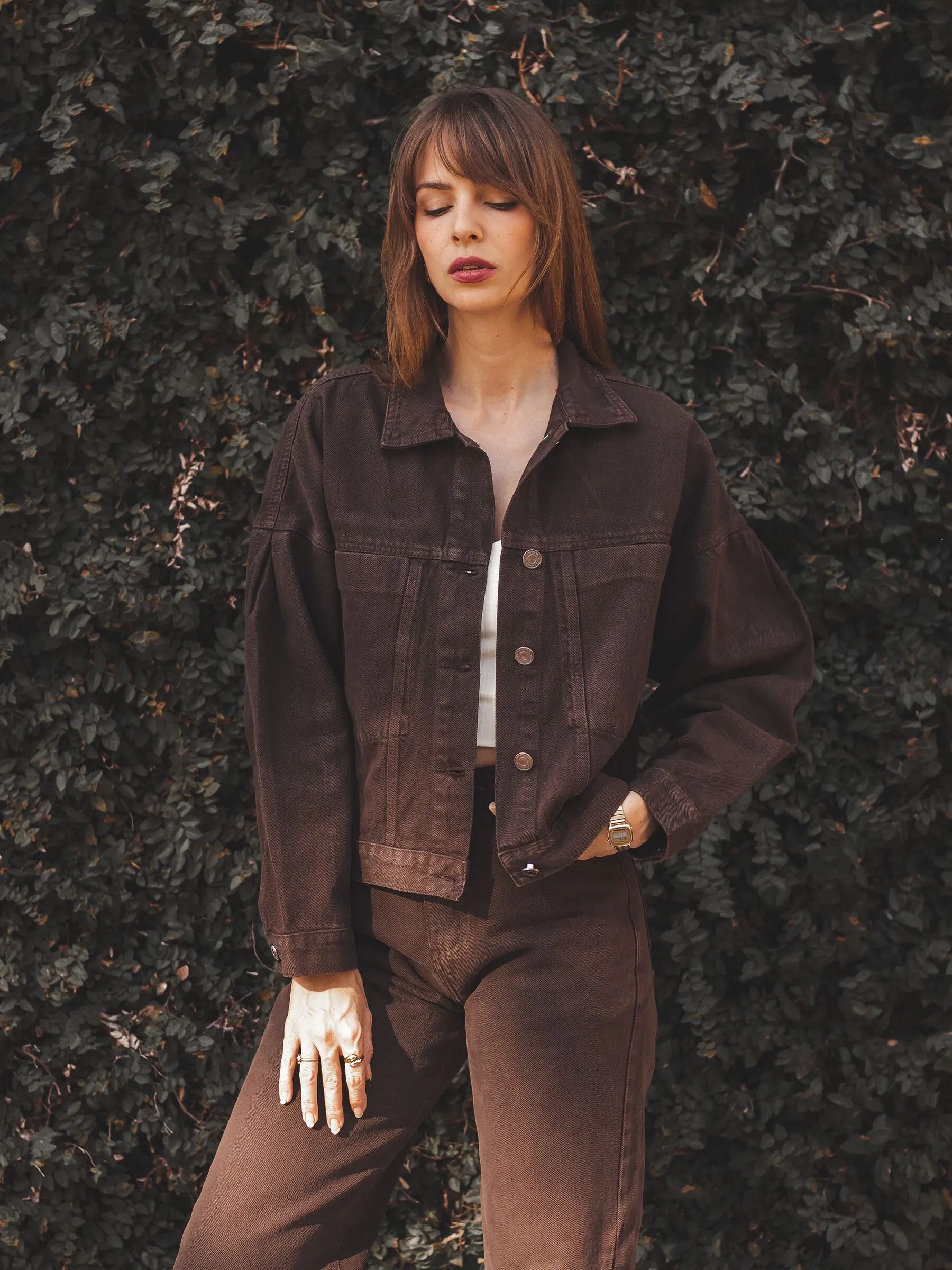 Jaqueta Jeans Oversized Andiroba Marrom Escuro