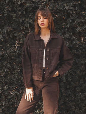 Jaqueta Jeans Oversized Andiroba Marrom Escuro