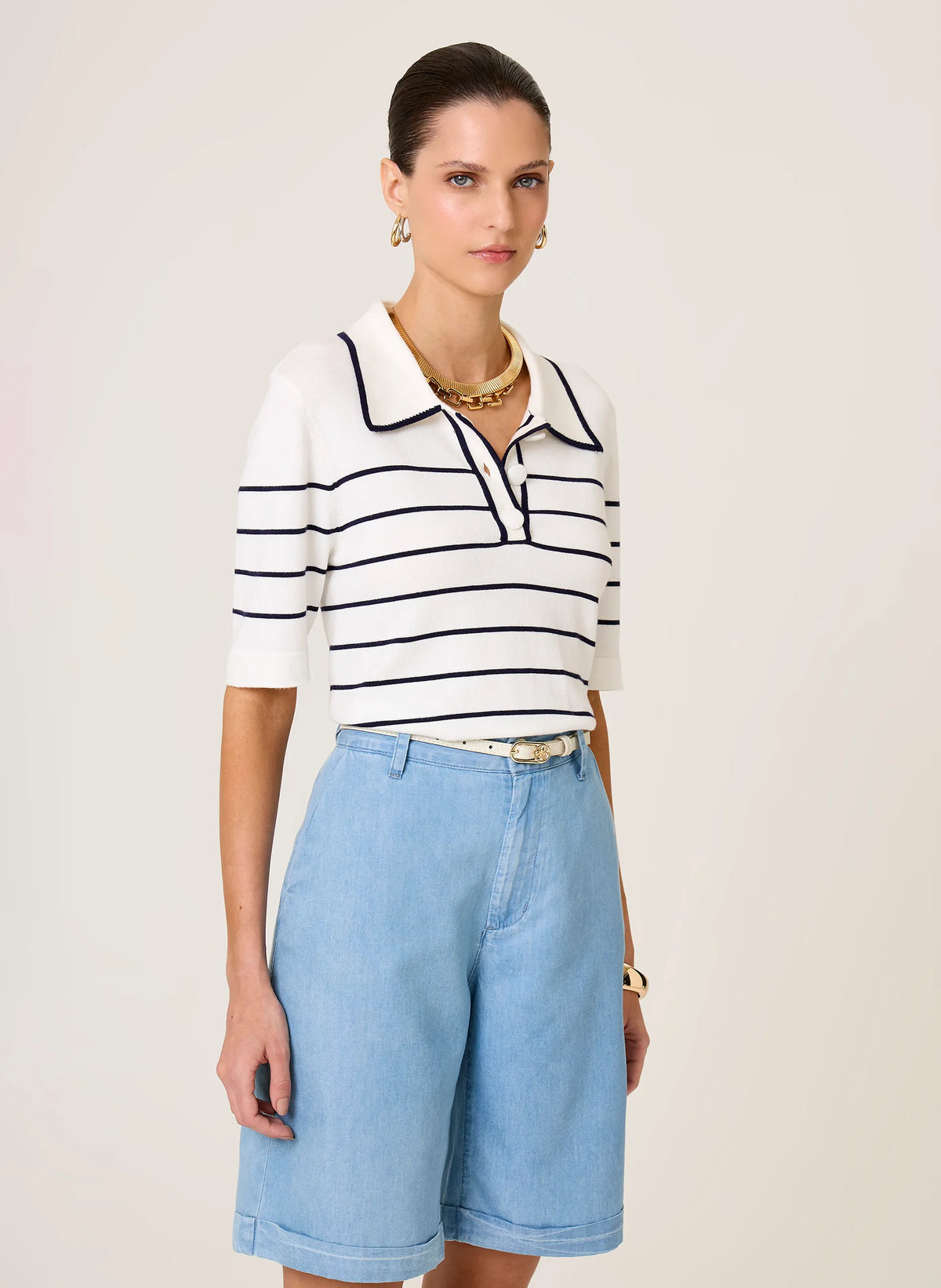 Polo Regular Fit Tricot Listrado Talita  Feminina