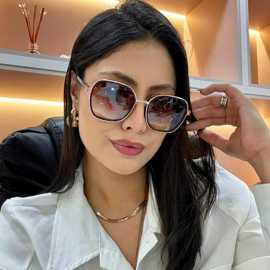 Óculos de Sol Feminino Hexagonal Flora