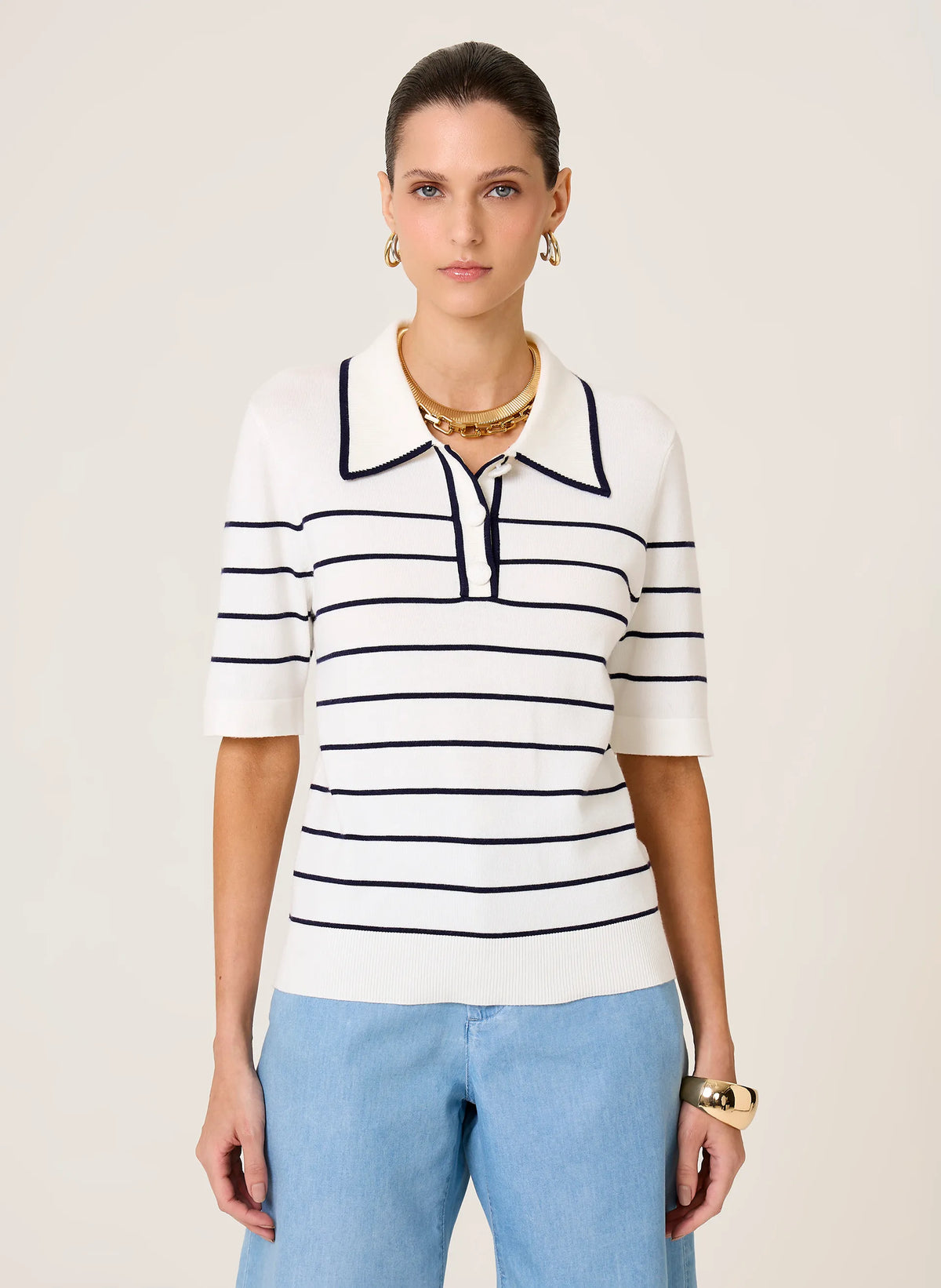 Polo Regular Fit Tricot Listrado Talita  Feminina